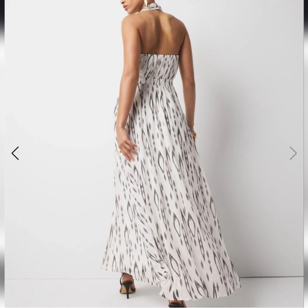 White House Black Market White lurex print Halter Leila ikat ecru Maxi dress 14 - Picture 2 of 8